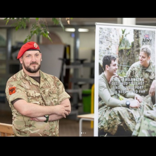 y12 careers event showing an army soldier